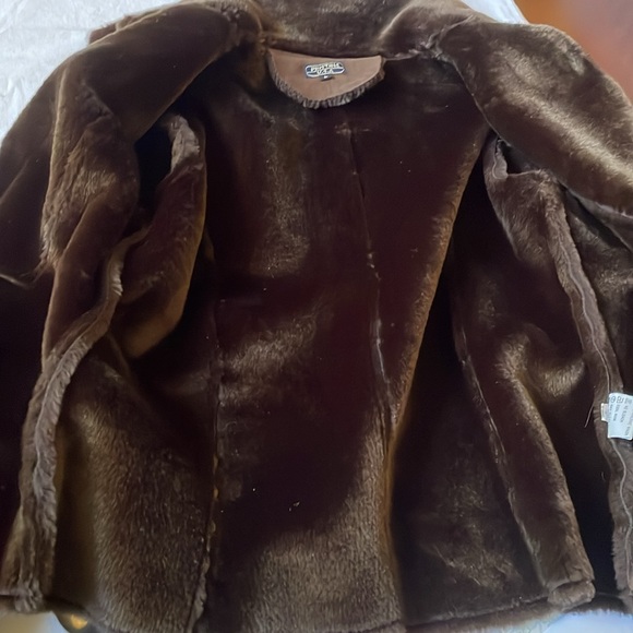 Pristine USA faux fur lined Suede Sherpa brown jacket size L - Picture 9 of 13